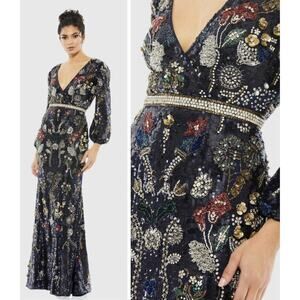 Mac Duggal 93546 Embellished Wrap Gown 18 Bishop Sleeves Formal Dress NWT $1798